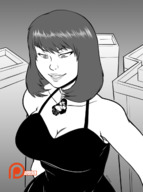 drawing giantess city monochrome embarrassed dress short_hair bondage looking_down bdsm spokle human_jewelry
