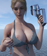 bikini giantess blonde handheld cleavage shrink_gun digital_render