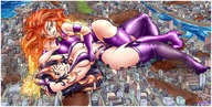 breasts drawing giantess giga city mega alien black_hair color large_breasts long_hair butt destruction cleavage high_heels buildings green_eyes purple_eyes teen_titans red_hair starfire boots wrestle fighting giantesses river latex thighs outdoors voluptuous semi_nude orange_hair dc_comics blackfire sector316 foot_prints hair_pull the-wonderslug