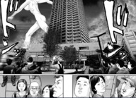breasts giantess nude manga city blonde monochrome butt buildings smoke thighs debris gigant
