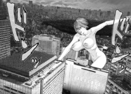 breasts nipples giantess nude manga city blonde monochrome buildings navel gigant