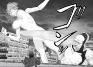 breasts nipples giantess nude manga city blonde monochrome buildings navel fighting thighs gigant