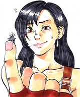 drawing giantess black_hair finger tifa_lockhart hand cloud_strife final_fantasy_vii ednem