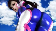 long_hair brunette low_angle smiling looking_down face_paint digital_render overwatch d.va skintight_clothing minecraftgts