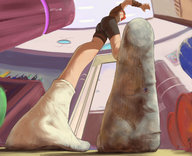 drawing color blood low_angle socks red_hair foot_crush shorts unaware shrunken_man dirty anirusfere buggysplat