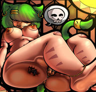 drawing nipples panties color butt barefoot butt_crush topless low_angle green_hair piercings shrunken_man cat_girl piercing jewelry tattoo mspaintgts polka_dots