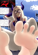 drawing giantess feet horns city blonde color barefoot superhero sitting my_hero_academia mt._lady senkensword