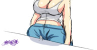 drawing giantess crush color cleavage breast_crush pink_hair animation voluptuous top sector316