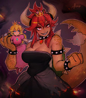 drawing giantess blonde color large_breasts cleavage mario princess_peach red_hair nintendo video_game super_mario_bros on_shoulder bowsette matilda_fiship super_crown