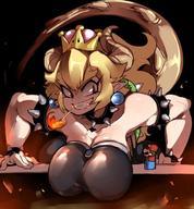 breasts drawing giantess horns tail blonde color mario brown_eyes nintendo crown bowsette doppel super_crown