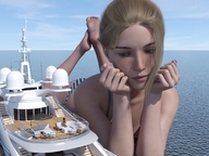 bikini gentle giantess blonde long_hair blue_eyes barefoot ocean ponytail looking_down yacht onlooker daniel3gp