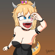 drawing giantess blonde color mouth princess_peach bowser open_mouth dangle super_mario_bros imminent_vore gender_bender barasma bowsette super_crown