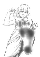 drawing monochrome barefoot unknown_artist looking_down point_of_view looking_at_viewer raised_foot no_background