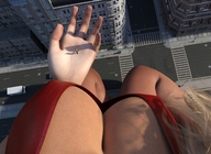 gentle giantess city large_breasts handheld cleavage buildings street standing point_of_view digital_render giantess_pov tinythea