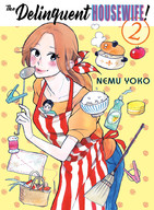 drawing gentle manga color long_hair clothed jeans red_hair shrunken_man apron looking_at_viewer broom ladle trapped_inside_clothing housewife