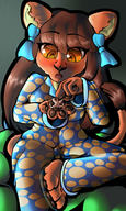 drawing nude furry blushing color penis bed pajamas brunette poke lion lioness surprise shrunken_man orange_eyes mspaintgts inspection moka