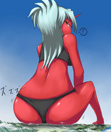 drawing panties giga city color destruction ochiko_terada glasses butt_crush anime blue_hair demoness horn red_skin panty_and_stocking_with_garterbelt kneesocks_(panty_and_stocking)