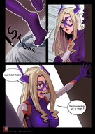 drawing giantess blonde comic color large_breasts long_hair running costume dialogue chasing my_hero_academia 1zumy mt._lady hungry_for_justice