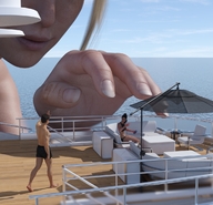 bikini giantess barefoot ocean sitting walking reaching yacht digital_render swim_trunks daniel3gp