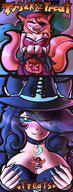 breasts drawing gentle blushing black_hair color blue_eyes cleavage witch halloween shrunken_woman cat_girl lulu june costume fox_girl orange_hair pirate trick_or_treat mspaintgts
