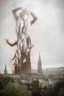 growth giantess white_hair collage mega witch latex looking_at_viewer sorceress