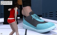 insertion long_hair butt clothed shoes brunette domination story shorts shrunken_woman top locker_room digital_render up_close narration aaabbbzzz