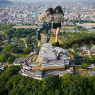giantess collage city black_hair asian looking_down giantesses drinks kyojingirls