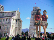 giantess collage asian giantesses looking_at_viewer crowds leaning_tower_of_pisa kyojingirls