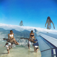 giantess collage city mega swimsuit barefoot water brunette multiple_sizes asian sunglasses giantesses aerial_view kyojingirls