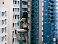 bikini giantess collage city black_hair long_hair destruction barefoot buildings climbing asian kyojingirls