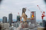 giantess collage city butt swimsuit destruction handheld rampage brunette asian sunglasses construction cranes crane kyojingirls