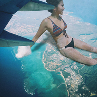 giantess collage giga swimsuit beach water brunette asian sitting sand aerial_view kyojingirls