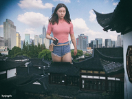 giantess collage city brunette asian kyojingirls