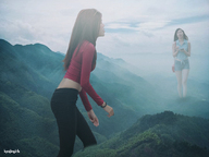 giantess collage brunette asian mountains giantesses forest nature fog kyojingirls
