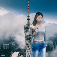giantess collage destruction asian tower fog bare_midriff kyojingirls