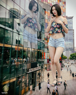 giantess collage city brunette asian reflection cellphone crowds kyojingirls