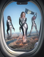 giantess collage giga mega alien destruction clothed gun airplane lesbians looking_down giantesses catsuit looking_at_viewer looking_at_victims