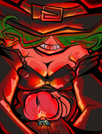 drawing color futanari cum penis cleavage green_hair erect witch halloween shrunken_woman precum mspaintgts smirking pre broomstick