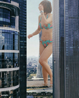 giantess collage city swimsuit barefoot brunette asian river kyojingirls
