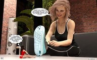 blonde long_hair barefoot cleavage shoes brunette domination story shorts shrunken_woman looking_down pants manicure top dialogue digital_render aaabbbzzz