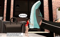 feet long_hair barefoot shoes brunette story shorts shrunken_woman top thinking digital_render narration aaabbbzzz