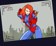 breasts drawing giantess color angry gloves red_hair camera skyscraper fist costume giant_girl inspector97 mary_jane marvel_comics earth_20052 ci0