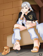 drawing white_hair color barefoot smiling witch foot_worship sandals worship shrunken_man under_foot mage looking_at_victim magic_knight omegazero01 noelle_silva black_clover royalty