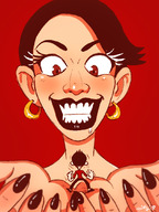 drawing color handheld grin shrunken_man imminent_vore looking_at_tiny on_palm spittyart
