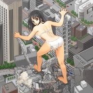 drawing giantess city mega black_hair color swimsuit destruction anime military train omc unknown_artist airplane