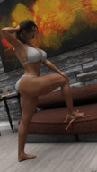 panties long_hair barefoot bra brunette domination ponytail foot_crush shrunken_man digital_render amgipi
