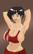 drawing giantess black_hair large_breasts pubic_hair cheerleader unknown_artist shrunken_man entrapment between_breasts