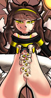 drawing feet color futanari cum penis barefoot orgasm brunette yellow_eyes collar shrunken_woman hairband mspaintgts femboy fox_boy