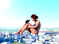 bikini gentle giantess cat city barefoot cleavage buildings sitting digital_render justanotherperson032 mackenzie