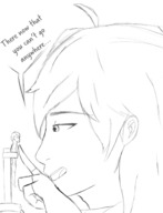 drawing monochrome handheld bondage shrunken_man sketch looking_at_tiny rwby yang_xiao_long casualgts